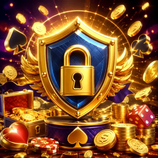 Capa de segurança online com escudo e cadeado protegendo a conta do jogador